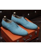 Men's Blue Suede Leather Lace Up Shoes