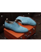 Men's Blue Suede Leather Lace Up Shoes