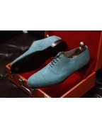 Men's Blue Suede Leather Lace Up Shoes