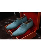 Men's Blue Suede Leather Lace Up Shoes