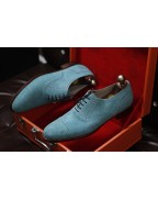 Men's Blue Suede Leather Lace Up Shoes