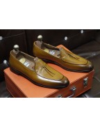 Men's Tan Brown Shaded Leather Loafer Shoes