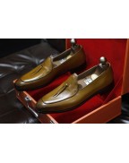 Men's Tan Brown Shaded Leather Loafer Shoes