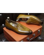 Men's Tan Brown Shaded Leather Loafer Shoes