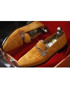 Men's Tan Suede Leather Loafer Shoes