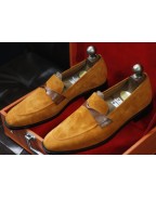 Men's Tan Suede Leather Loafer Shoes