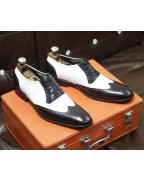 Men's Black White Leather Lace Up Shoes