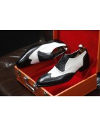 Men's Black White Leather Lace Up Shoes