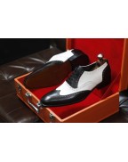 Men's Black White Leather Lace Up Shoes