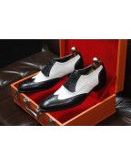 Men's Black White Leather Lace Up Shoes