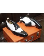 Men's Black White Leather Lace Up Shoes