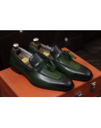 Men's Shoes Green Shaded Leather