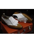 Tan And White Leather Lace Shoes