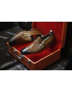 Brown Shaded Leather Double Buckle Shoes