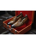 Brown Shaded Leather Double Buckle Shoes