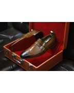 Brown Shaded Leather Double Buckle Shoes