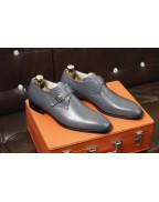 Men's Grey Leather Buckle Strap Shoes