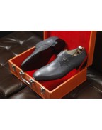 Men's Grey Leather Buckle Strap Shoes