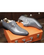 Men's Grey Leather Buckle Strap Shoes