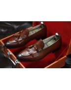 Brown Shaded Leather Loafer Shoes