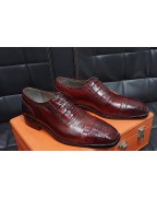 Burgundy crocodile Leather Lace Up Shoes