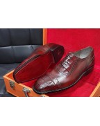 Burgundy crocodile Leather Lace Up Shoes