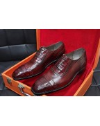 Burgundy crocodile Leather Lace Up Shoes