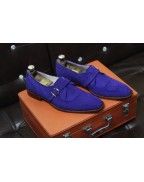 Men's  Blue Suede Leather Single Monk Shoes