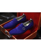 Men's  Blue Suede Leather Single Monk Shoes