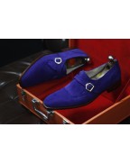 Men's  Blue Suede Leather Single Monk Shoes