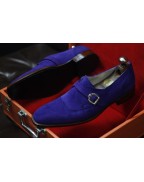 Men's  Blue Suede Leather Single Monk Shoes