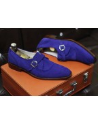 Men's  Blue Suede Leather Single Monk Shoes