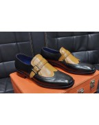 Men's Buckle Brown Black Leather Shoes