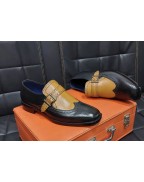 Men's Buckle Brown Black Leather Shoes