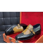 Men's Buckle Brown Black Leather Shoes