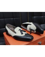 Black White Leather Slip On Shoes