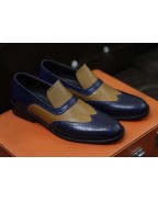 Navy Blue & Tan Leather Loafer Shoes