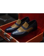 Navy Blue & Tan Leather Loafer Shoes