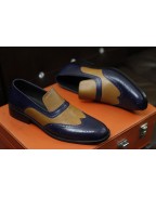 Navy Blue & Tan Leather Loafer Shoes