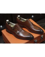 Men's Brown Leather Double Monk Shoes