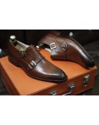 Men's Brown Leather Double Monk Shoes