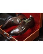 Men's Brown Leather Double Monk Shoes