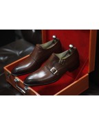 Men's Brown Leather Double Monk Shoes