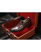 Men's Brown Leather Double Monk Shoes