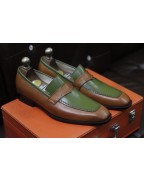 Men's Brown Green Leather Shoes