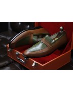 Men's Brown Green Leather Shoes