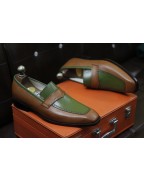 Men's Brown Green Leather Shoes