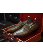 Men's Brown Green Leather Shoes